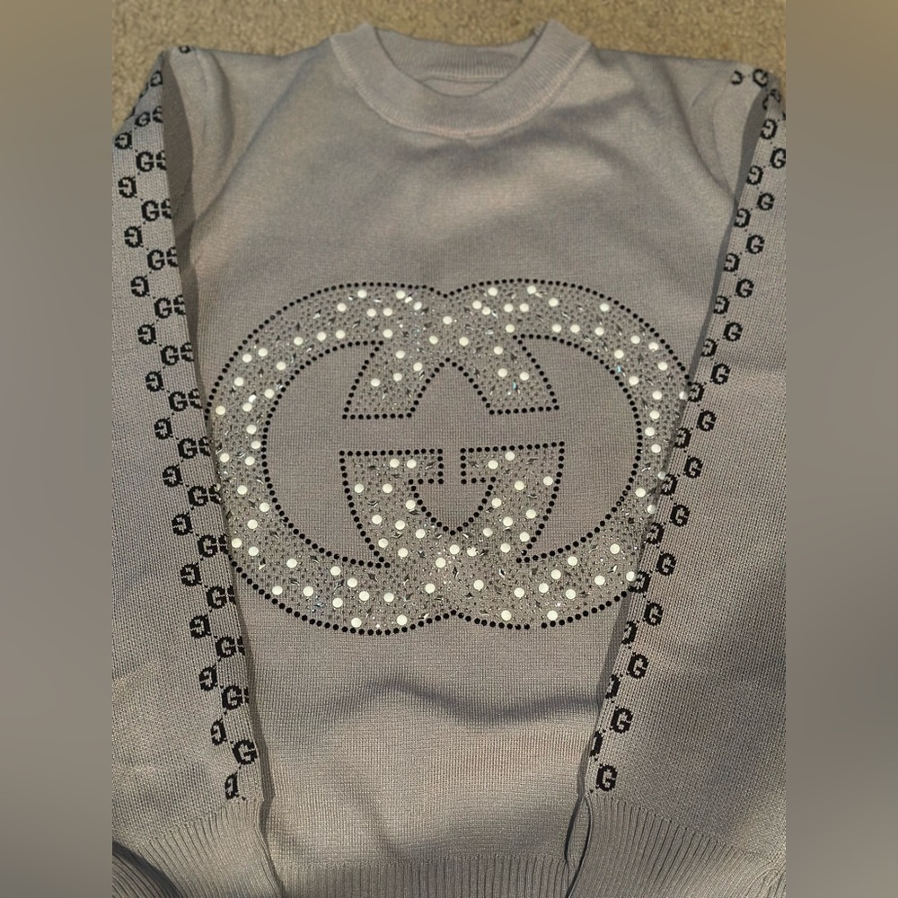 Gucci Silver Embellished Logo Top